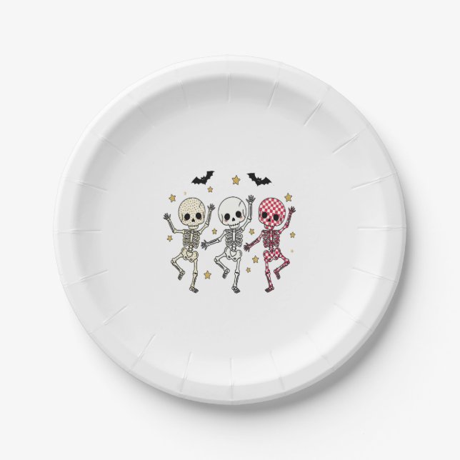 Cute Halloween Dancing Skeletons Paper Plate (Front)