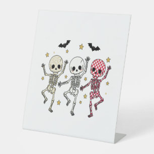 Cute Halloween Dancing Skeletons Pedestal Sign