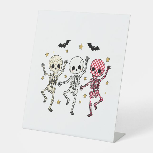 Cute Halloween Dancing Skeletons Pedestal Sign (Front)