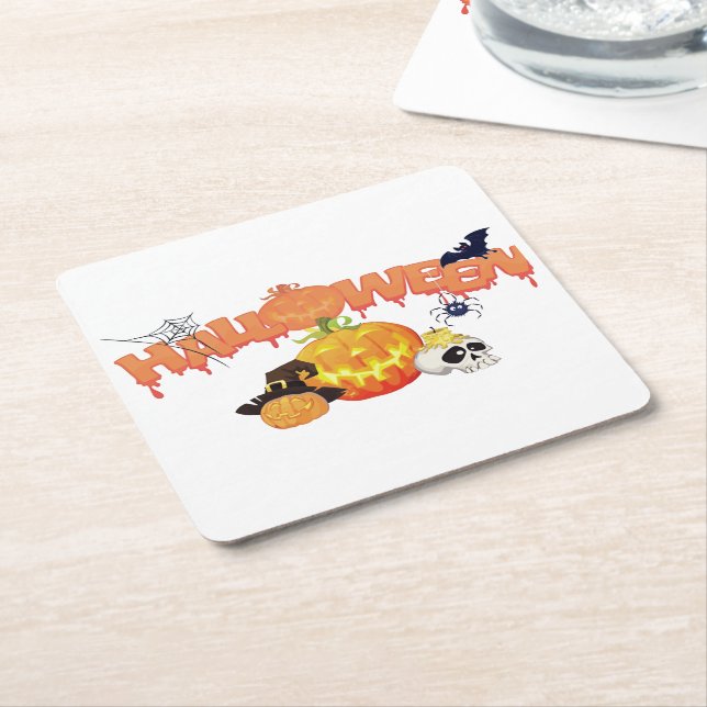 Cute Halloween Decorations Square Paper Coaster (Angled)