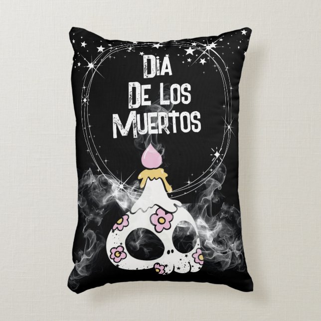 Cute Halloween Dia de Los Muertos Skull Pillow (Front(Vertical))