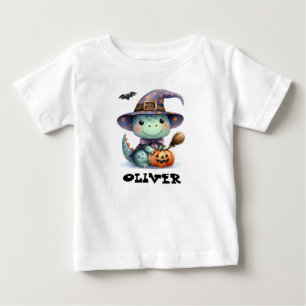 Cute Halloween Dinosaur Wearing a Witch Hat Baby T-Shirt
