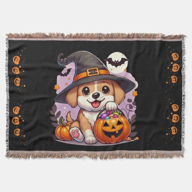 Cute Halloween dog/puppy Throw Blanket (Front)