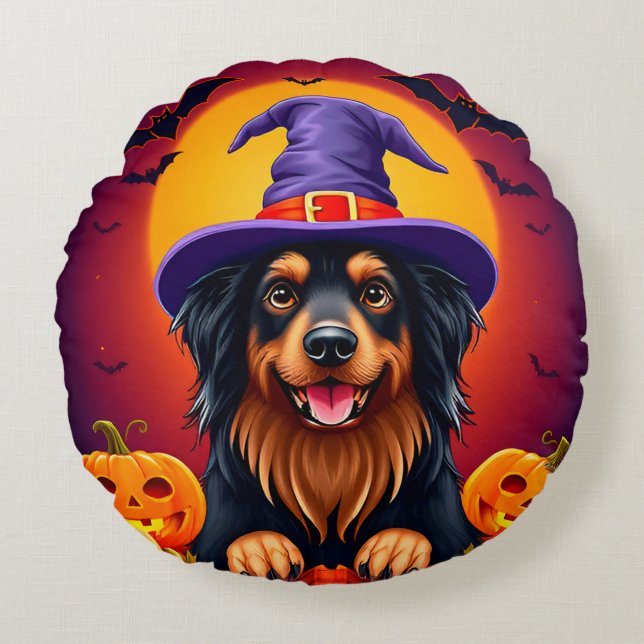 Cute halloween dog round cushion (Front)