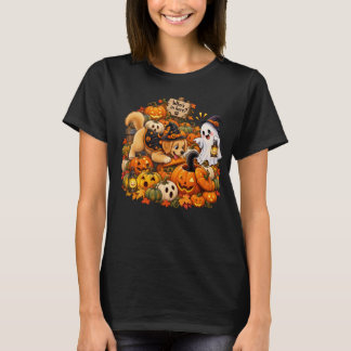 Cute Halloween Dog Searching For A Cat In Pumpkins T-Shirt