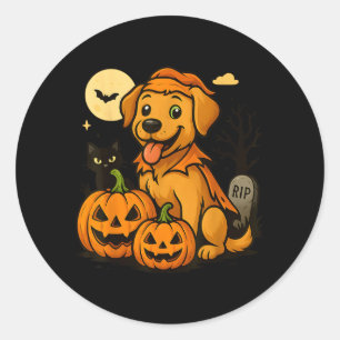 Cute Halloween Dog With Pumpkins And Black Cat Classic Round Sticker