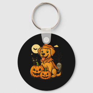 Cute Halloween Dog With Pumpkins And Black Cat Key Ring