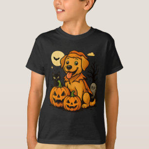 Cute Halloween Dog With Pumpkins And Black Cat T-Shirt