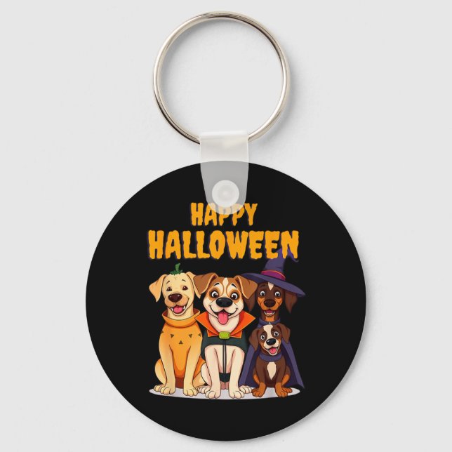 Cute Halloween Dogs Funny - Unique Design Key Ring (Front)