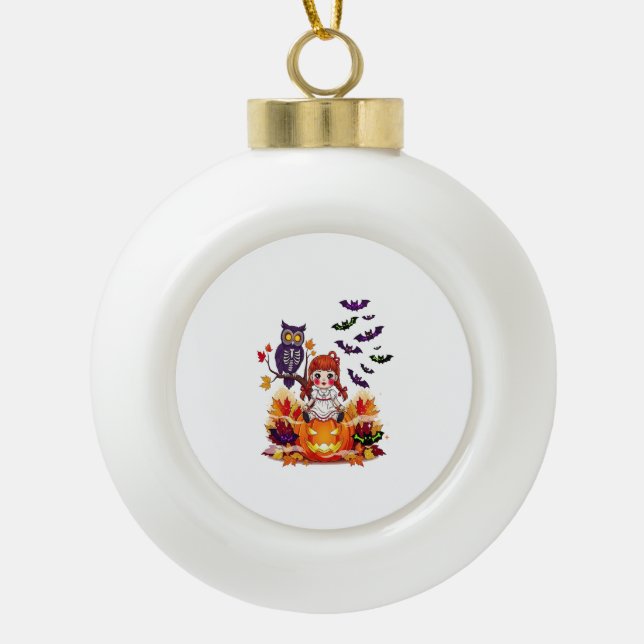 Cute Halloween Doll Owl Ceramic Ball Christmas Ornament (Front)