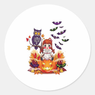 Cute Halloween Doll Owl Classic Round Sticker