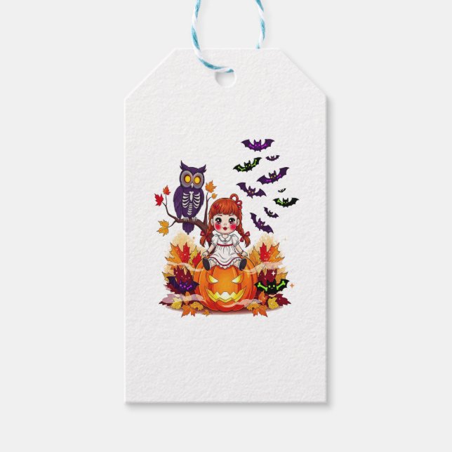 Cute Halloween Doll Owl Gift Tags (Front)