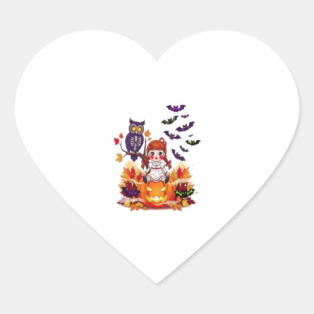 Cute Halloween Doll Owl Heart Sticker (Front)