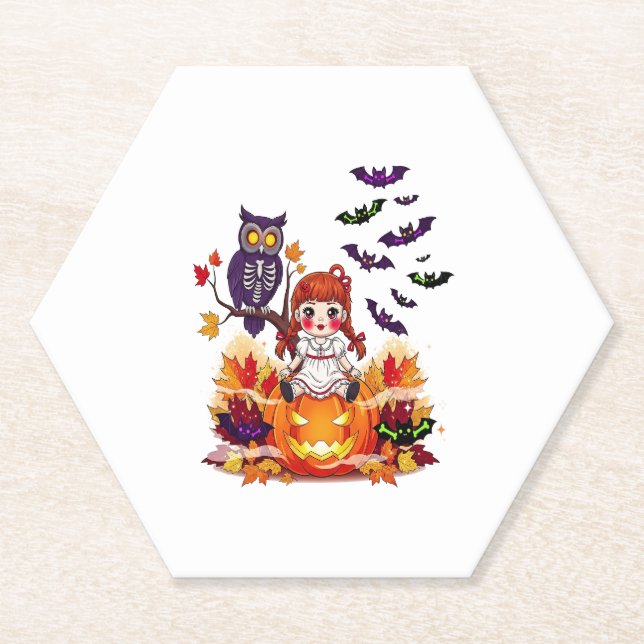 Cute Halloween Doll Owl Paper Coaster (Front)