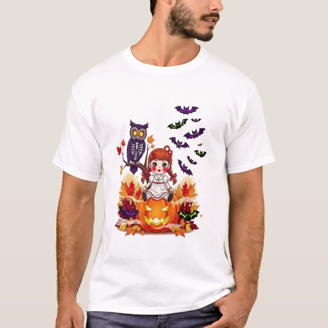 Cute Halloween Doll Owl T-Shirt (Front)