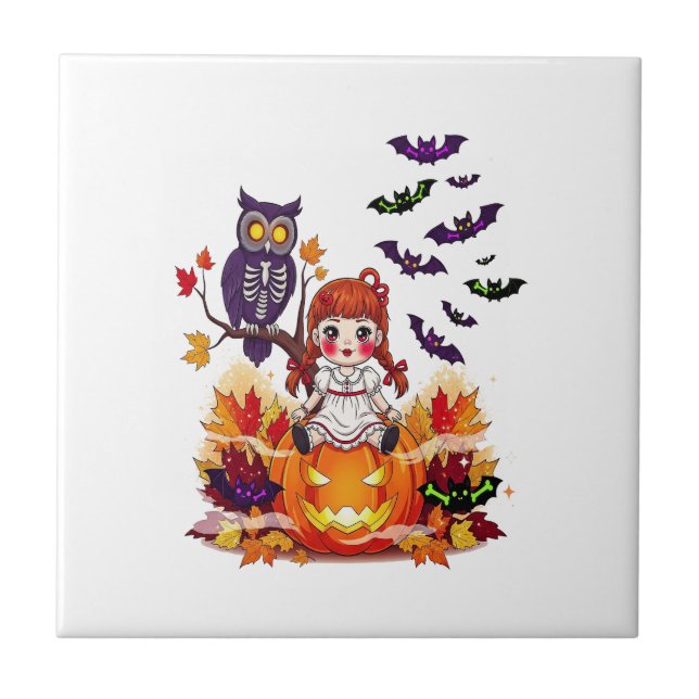 Cute Halloween Doll Owl Tile (Front)