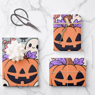 Cute Halloween Doodle Collage Wrapping Paper Sheet