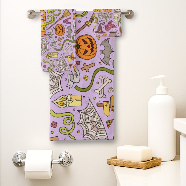 Cute Halloween Doodle Pattern Bath Towel Set (Creator Uploaded)