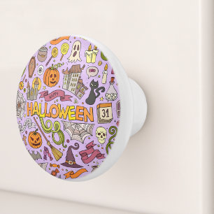 Cute Halloween Doodle Pattern Ceramic Knob