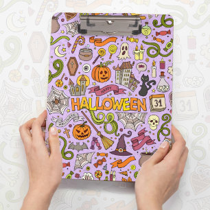 Cute Halloween Doodle Pattern Clipboard