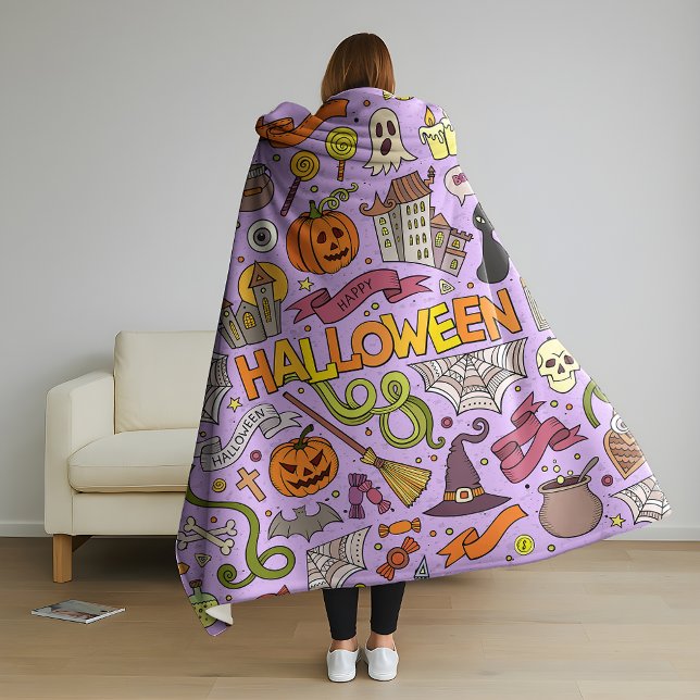Cute Halloween Doodle Pattern Fleece Blanket (Creator Uploaded)