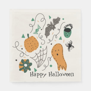 Cute Halloween Doodle Pattern Ghost Bat Pumpkin Napkin