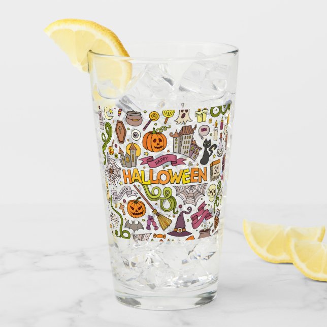 Cute Halloween Doodle Pattern Glass (Front Ice)