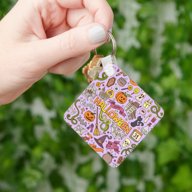 Cute Halloween Doodle Pattern Key Ring (Hand)