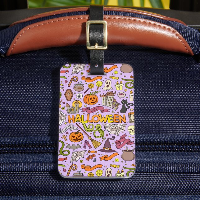 Cute Halloween Doodle Pattern Luggage Tag (Front Insitu 2)