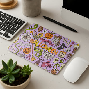 Cute Halloween Doodle Pattern Mouse Mat