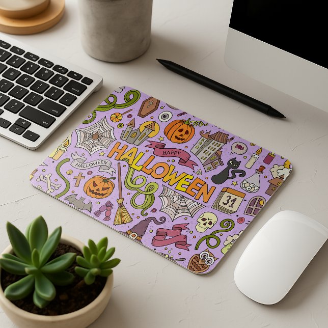 Cute Halloween Doodle Pattern Mouse Mat (Creator Uploaded)