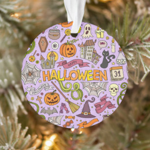 Cute Halloween Doodle Pattern Ornament