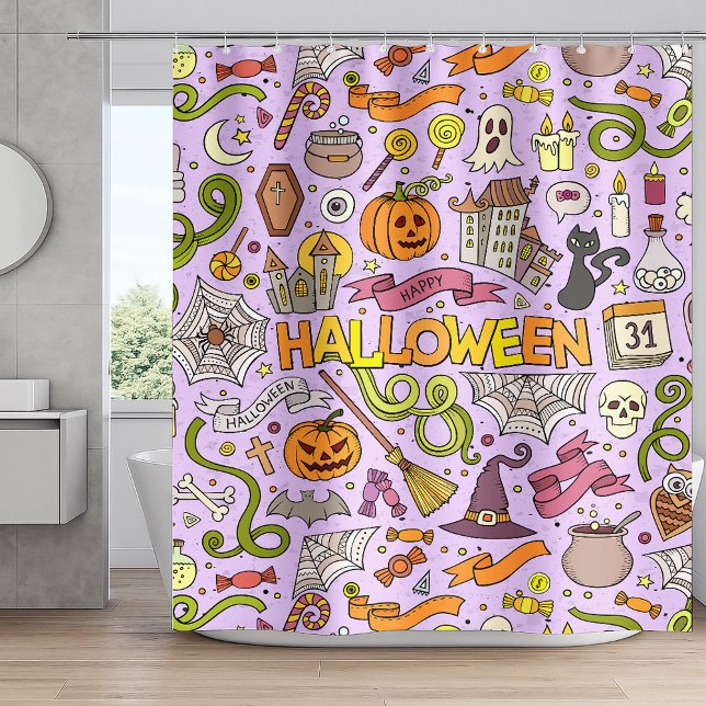 Cute Halloween Doodle Pattern Shower Curtain (Creator Uploaded)