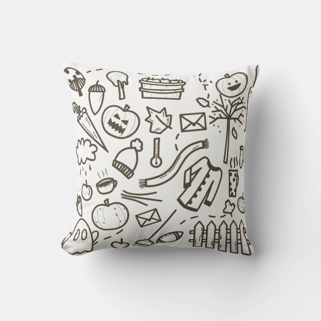 Cute Halloween Doodle Seamless Pattern, Halloween Cushion (Front)