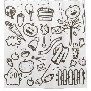 Cute Halloween Doodle Seamless Pattern, Halloween Shower Curtain