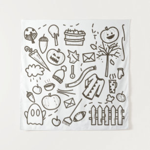 Cute Halloween Doodle Seamless Pattern, Halloween Tapestry