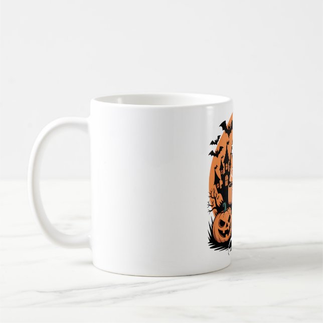 Cute Halloween Dragon Skeleton with Coffee Mug (Left)