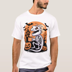 Cute Halloween Dragon Skeleton with Coffee T-Shirt