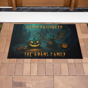 Cute Halloween Dragon with Scary Pumpkins Doormat