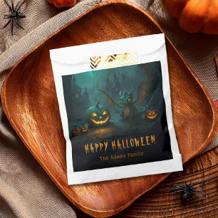 Cute Halloween Dragon with Scary Pumpkins Name Favour Bags
