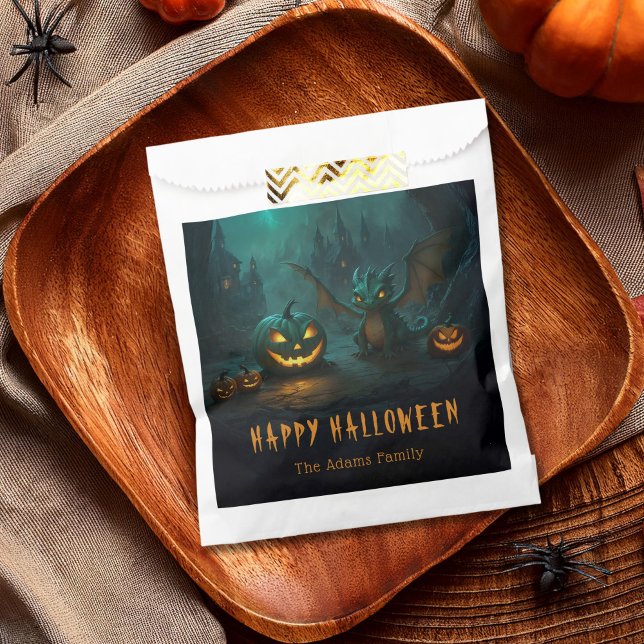 Cute Halloween Dragon with Scary Pumpkins Name Favour Bags (Creator Uploaded)