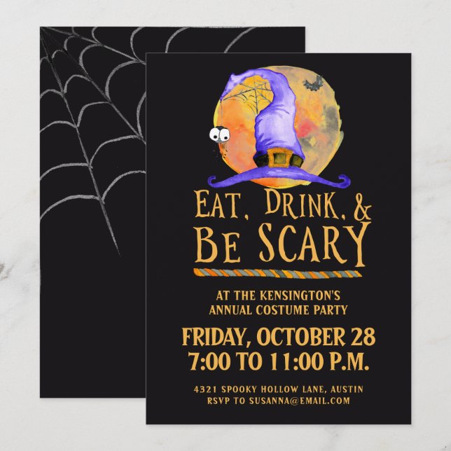 Cute Halloween Eat Drink Be Scary Costume Party Invitation (Front/Back)