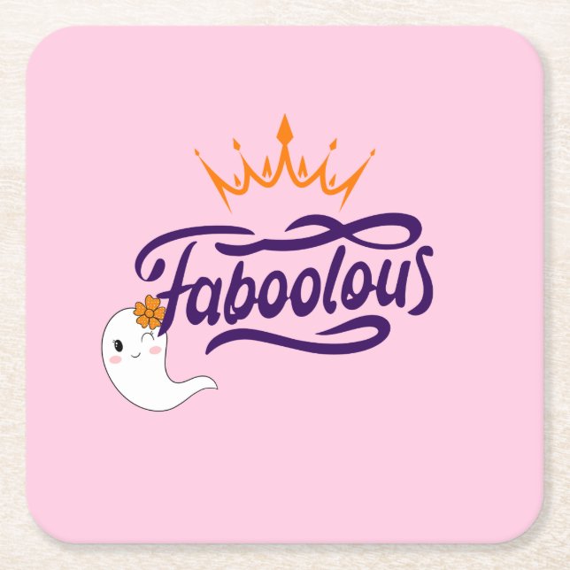 Cute Halloween, Faboolous, Cute Ghost, Preppy  Square Paper Coaster (Front)