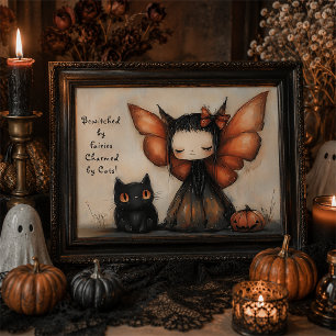 Cute Halloween Fairy Cat Whimsical Wall Art