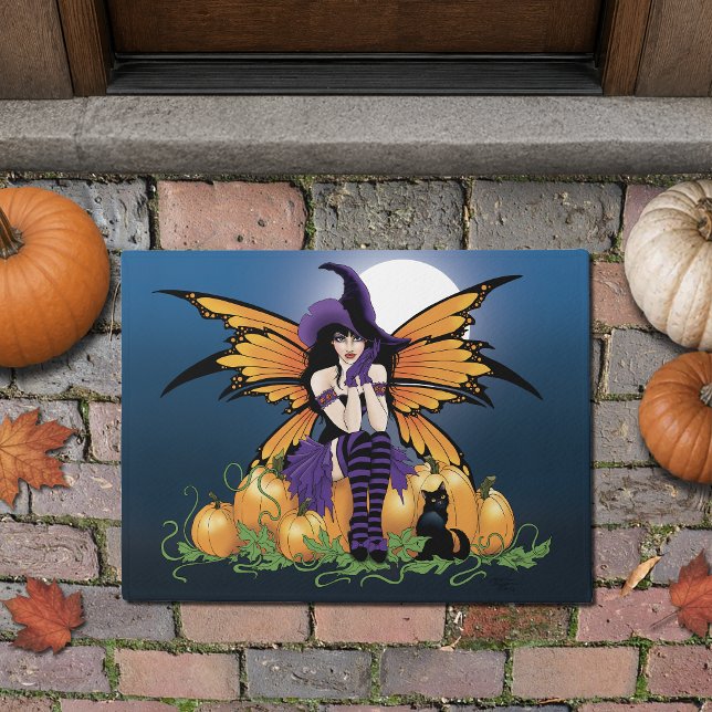 Cute Halloween Fairy Pumpkin Patch Black Cat Doormat (Creator Uploaded)