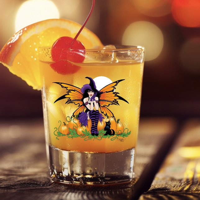 Cute Halloween Fairy Pumpkin Patch Black Cat Shot Glass (Creator Uploaded)
