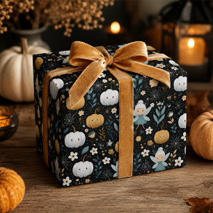 Cute Halloween Fairy Pumpkin Pattern Wrapping Paper Sheet