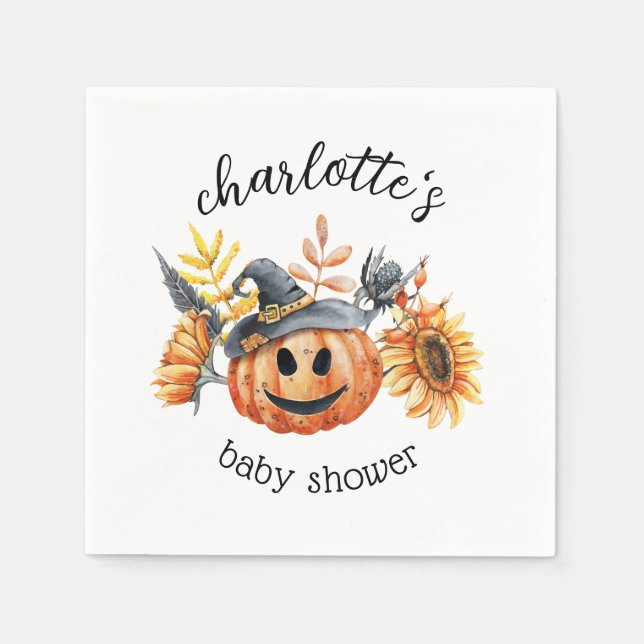 Cute Halloween Fall Autumn Pumpkin Baby Shower Napkin (Front)