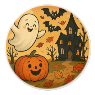 Cute Halloween/fall ghost pumpkin cartoon Ceramic Knob