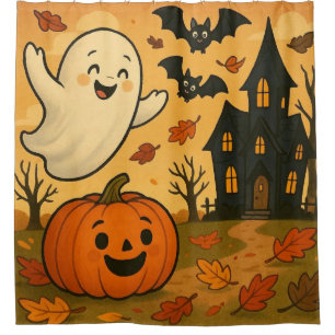 Cute Halloween/fall ghost pumpkin cartoon Shower Curtain